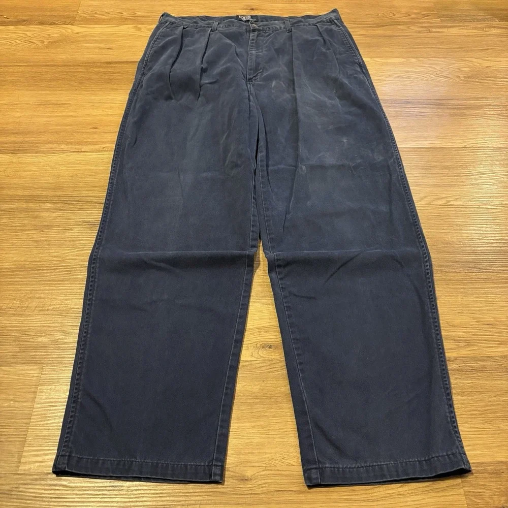 VTG Polo Ralph Lauren Andrew Pants Mens 35x32 Navy Blue Double-Pleated Made USA